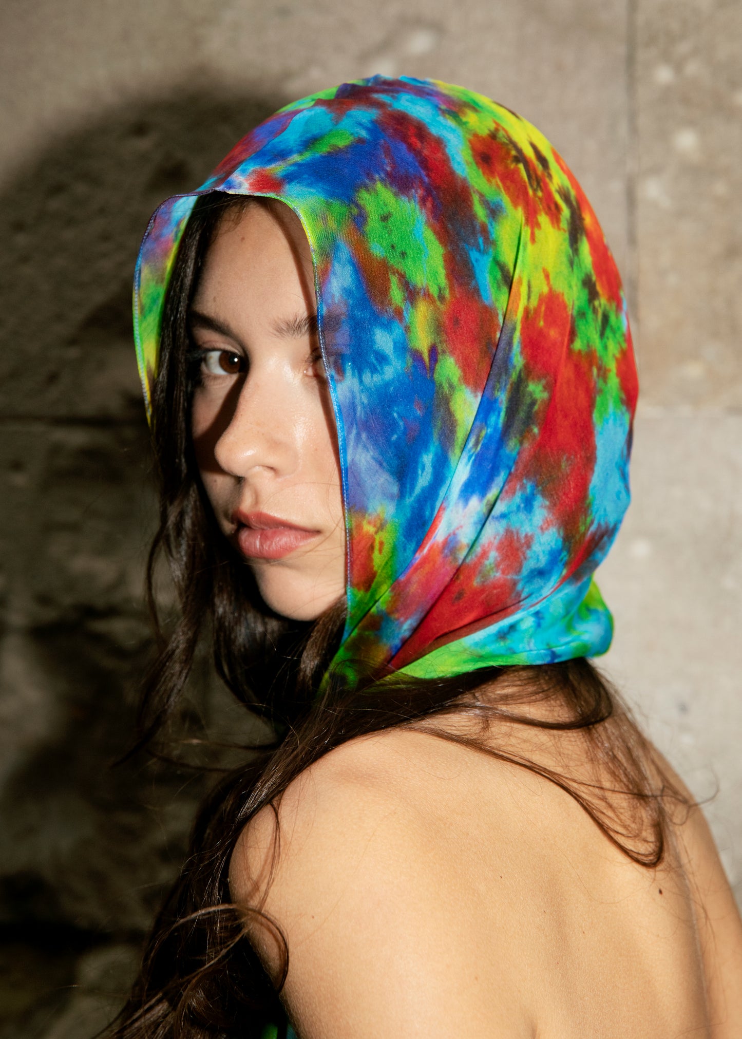 Person wearing Angelica top in Daydream against a neutral background